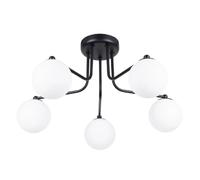 Plafonnier moderne noir 5 globes blancs G9 Pure Lume
