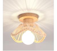 Plafonnier Moderne TOKIUS - Lampe de Plafond en Rotin et Bois Ø 22 cm - E27 40W - Lustre pour Chambre Couloir Cuisine - Naturel