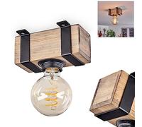 Plafonnier Montgomery, plafonnier en métal/bois noir/naturel, luminaire de style industriel, luminaire rétro/vintage avec poutres en bois, douille E27. ampoule(s) non incluse(s)