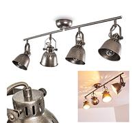 Plafonnier Nanlia, plafonnier allongé en métal argenté/gris, 4 flammes, avec spots orientables, 4 douilles E14, spot de plafond au design rétro/vintage, ampoule(s) non incluse(s)
