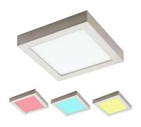 Plafonnier nickel éclairage de salon moderne panneau de plafond dimmable, télécommande LED RVB carrée, LED 6W 480lm 3000K, LxPxH 22,5x22,5x3,5cm