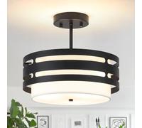 Plafonnier Noir 3 Lumières pour Le Salon, Abat-Jour en Tissu, Moderne, E27 | Pour Chambre, Salle À Manger, Entrée Et Cuisine, Ø32 cm, 60W Max., Forme Cylindrique, Lumière Douce
