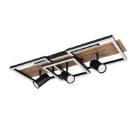 Plafonnier noir lampe de chambre spot de plafond moderne 3 lampes GU10, LED aspect bois à mémoire de forme, métal, LED 48W 2300lm 3000K, LxPxH 72x27x18cm