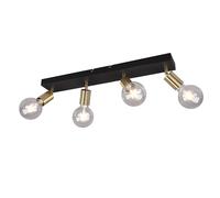 Plafonnier, noir, lampe de salon, bande Spot moderne, 4 flammes, spot de plafond orientable, métal doré mat, 4x douille E27, LxlxH 60x9x12 cm
