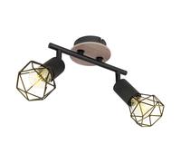 Plafonnier, noir, lampe de salon, moderne, spot de plafond, bois, bande spot, spot à 2 flammes, réglable, métal mat, 2x E14, LxlxH 22x10x18 cm