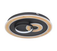Plafonnier noir lampe de salon plafonnier moderne dimmable, télécommande LED Smartlight CCT aspect bois, LED 50W 2200lm 2700-6500K, DxH 50x7 cm