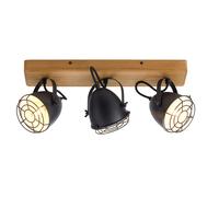 Plafonnier noir pour salon, maison de campagne, spot de plafond, lampe en bois à 3 lampes, barre de spot orientable, métal mat, 3x E14, LxlxH 46x17x20 cm