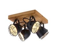 Plafonnier noir, spot de plafond à 4 lampes, lampe de salon, lampe en bois maison de campagne, spots orientables, métal mat, 4 douilles E14, LxlxH 31x31x20 cm