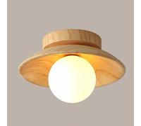 Plafonnier Nordique En Bois, Applique Murale Ronde Pour Couloir, Luminaire Japonais Semi-Encastré Avec Abat-Jour En Verre, Style Japonais, À Fixer Près Du Plafond./18 Cm
