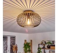 Plafonnier Oravi, plafonnier rond en métal noir/or antique, 1 flamme, douille E27, Ø 30 cm, luminaire rétro/vintage avec un superbe effet lumineux grâce à l'aspect grillagé, ampoule(s) non incluse(s)