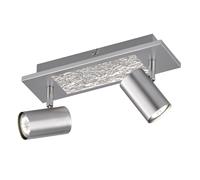 Plafonnier orientable Plafonnier Spots argent 2 flammes, métal chromé, 1x LED 4,5W 190Lm blanc chaud 2x GU10, LxPxH 33,5x9x17 cm, WOFI 11590