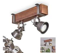 Plafonnier Pehefito de HOFSTEIN, plafonnier à 2 ampoules en métal/bois gris/marron foncé, lampe orientable au design industriel/rétro/vintage avec poutres en bois, GU10, salle à manger, salon, cuisine
