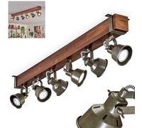 Plafonnier Pehefito, plafonnier moderne en métal/bois noir/marron/vert/gris, plafonnier design industriel avec abat-jour orientable, 6 flammes, 6 x GU10 sans ampoules
