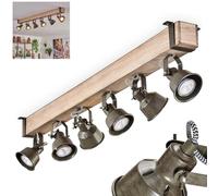 Plafonnier Pehefito, plafonnier moderne en métal/bois noir/nature/vert/gris, plafonnier design industriel avec abat-jour ajustable, 6 flammes, 6 x GU10 sans ampoules