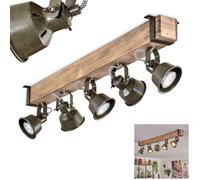 Plafonnier Pehefito, plafonnier moderne en métal/bois noir/nature/vert/gris, plafonnier design industriel avec abat-jour ajustable, 5 flammes, 5 x GU10 sans ampoules