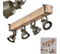 Plafonnier Pehefito, plafonnier moderne en métal/bois noir/naturel/vert/gris, plafonnier design industriel avec abat-jour ajustable, 4 flammes, 4 x GU10 sans ampoules