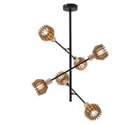 Plafonnier pivotant lampe de salon bois plafonnier lamellaire bois, métal noir, 6x E14, LxPxH 54,2x54,2x65,2 cm, Briloner 2855-065