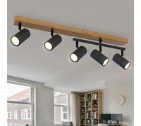 Plafonnier spots aspect bois salon GU10 5 flammes plafonnier orientable pivotant, métal noir graphite, 5x GU10, LxPxH 70x35x17 cm