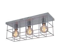Plafonnier plafonnier 3 ampoules salon spot industriel E27, grille métallique couleur zinc, 3x douilles E27, LxlxH 60x20x25,8 cm