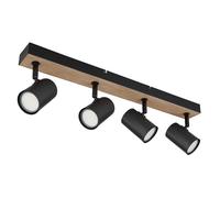 Plafonnier Plafonnier 4 flammes spot orientable aspect bois noir avec spots orientables, métal noir, 4x douilles GU10, LxlxH 55,5x6x13,5 cm 