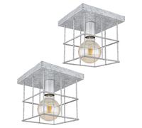 Plafonnier Plafonnier à 1 lampe salon spot industriel E27, grille métallique couleur zinc, 1x douille E27, LxlxH 20x20x20 cm, lot de 2