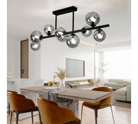 Plafonnier plafonnier avec spot en verre salon boule plafonniers boules de verre table à manger LED noir 9 flammes, 9x 3,5W 350lm 3000K, LxlxH 86x30x35,8 cm