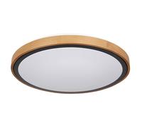 Plafonnier plafonnier CCT chambre style maison de campagne lampe en bois, aspect bois marron métal opale noire, 1x LED 24W 1000Lm 3000K, 4500K, 6000K, DxH 43,7x11cm