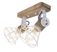 Plafonnier plafonnier en bois applique murale industrielle orientable, métal blanc, 2x douilles E27, LxlxH 27x14x27 cm