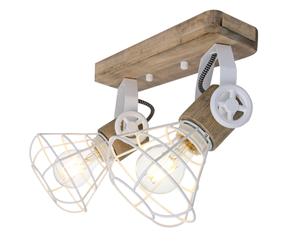 Plafonnier plafonnier en bois applique murale industrielle orientable, métal blanc, 2x LED 7W 806Lm blanc chaud, LxPxH 27x14x27 cm
