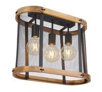 Plafonnier plafonnier en bois lampe de salon lampe de salle à manger, industriel à 3 lampes, métal noir bois marron foncé, douilles E27, LxlxH 45x20x38cm