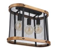 Plafonnier plafonnier en bois lampe de salon lampe de salle à manger, industriel à 3 lampes, métal noir bois marron foncé, douilles E27, LxlxH 45x20x38cm