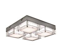 Plafonnier Plafonnier lampe de salon, 4 flammes, moderne, métal verre, chrome, 4x LED 3,2 watts 360 lumen 3500 Kelvin blanc chaud, LxPxH 28x28x6,5 cm