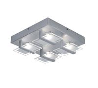 Plafonnier plafonnier lampe de salon lampe de chambre, 4 flammes, verre satiné clair, 4x LED 5W 332 Lm 3200K, LxPxH 26x26x7,8cm