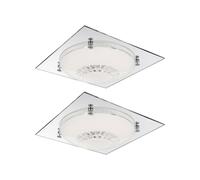 Plafonnier plafonnier lampe de salon lampe de chambre lampe de couloir, cristaux de verre verre miroir chromé clair, LED 12W 960Lm blanc neutre, LxlxH 31,5x31,5x8,5cm, lot de 2