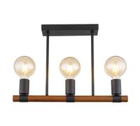 Plafonnier plafonnier lampe de salon lampe de table à manger lampe en bois lampe en bois, 3 ampoules rétro, métal noir marron poutres en bois, E27, LxLxP 49x6x35cm