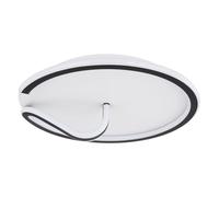 Plafonnier plafonnier lampe design lampe ronde lampe d'intérieur métal, acrylique, blanc opale, noir, tige métallique courbée, 1x LED 40 watt 2000 lumens blanc neutre, DxH 41x13 cm