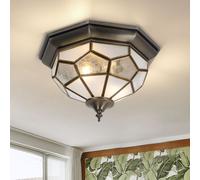 Plafonnier Plafonnier Lampe d'intérieur Lampe design métal, verre, acier, laiton, laiton antique, dimmable, bronze, 2x douilles E14, HxL. 18x29cm