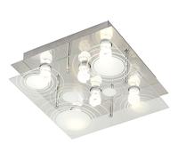 Plafonnier plafonnier salle à manger lampe salon, 6 flammes, métal verre satiné clair, LED 9W 420Lm blanc chaud, LxPxH 33x33x12.5cm