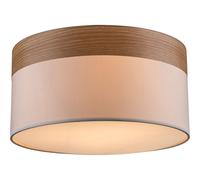 Plafonnier plafonnier salon rond bois textile beige, tissu métallique, 3x douilles E27, DxH 40x25 cm