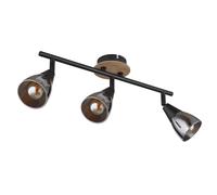Plafonnier, plafonnier, spot de plafond, lampe de salon, lampe de chambre, lampe de couloir, métal, bois, verre, noir, marron, fumé, 3 ampoules, spots mobiles E14, L 42 cm