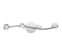 Plafonnier plafonnier spot lampe salon lampe spot strip, 4 spots flexibles, verre transparent argent satiné, 4x LED 4W 300Lm blanc chaud, LxPxH 63x12x15cm
