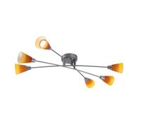 Plafonnier plafonnier spot salon lampe chambre, 6 flammes, nickel chrome mat verre jaune orange, 6x GU10 9W 420Lm 2700K, HxLxP 15x77x45cm