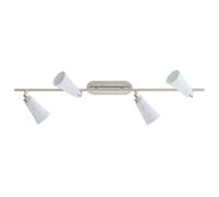 Plafonnier Plafonnier Spot Spot Strip spot, spots 4 flammes mobiles, acier céramique nickel blanc mat, 4x douilles G9, Lxl 78x7cm