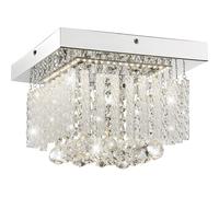 Plafonnier plafonnier verre abat-jour 1 flamme salle à manger tiges de verre éclairage avec cristaux de verre, métal chromé, 1x LED 12W 840lm blanc neutre, L 25 cm