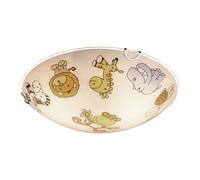 Plafonnier pour enfants en verre, lampe de chambre d'enfant ronde, verre coloré avec motifs d'animaux, 2x E27, DxH 30x6,5 cm