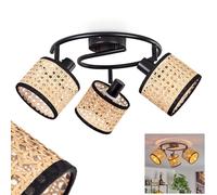 Plafonnier Ramila de HOFSTEIN, plafonnier moderne en métal/rotin/osier noir/naturel, 3 ampoules, avec spots réglables, luminaire rond au design bohème, 3 x E14, sans ampoules