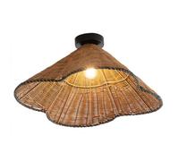 Plafonnier Rétro Bohème Tropical, Abat-Jour En Rotin Naturel Tressé À La Main Avec Quincaillerie En Métal, Style Rustique Ethnique, Lampe Suspendue D'Intérieur Idéale Pour Salle À Manger, Balcon, Café