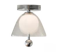 Plafonnier Rétro Français Style Années 50, Structure En Métal Chromé Et Abat-Jour En Verre Ondulé, Plafond, Luminaire Encastré, Lampe de Plafond, Éclairage Zénithal Adapté Aux Couloirs, Balcons Et Cou