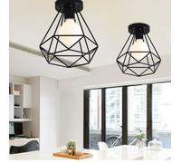 Plafonnier Rétro Industriel en forme Diamant - Fusion - Lot de 2 - Noir - E27 - Max 60W