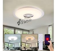 Plafonnier RGB LED télécommande musique plafonnier haut-parleur LED lumière du jour avec Bluetooth, métal chromé, effet étoiles, 1x 36W 2300lm, DxH 60x6,1 cm
